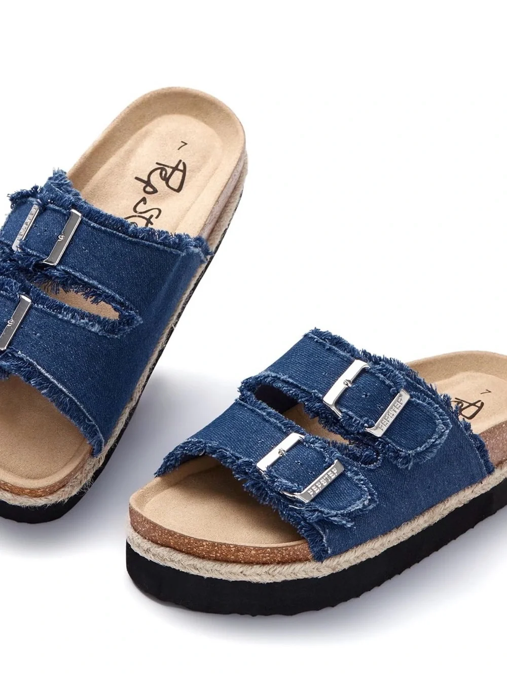Denim Double-Buckle Slide Sandals - Blue Pep Step 7